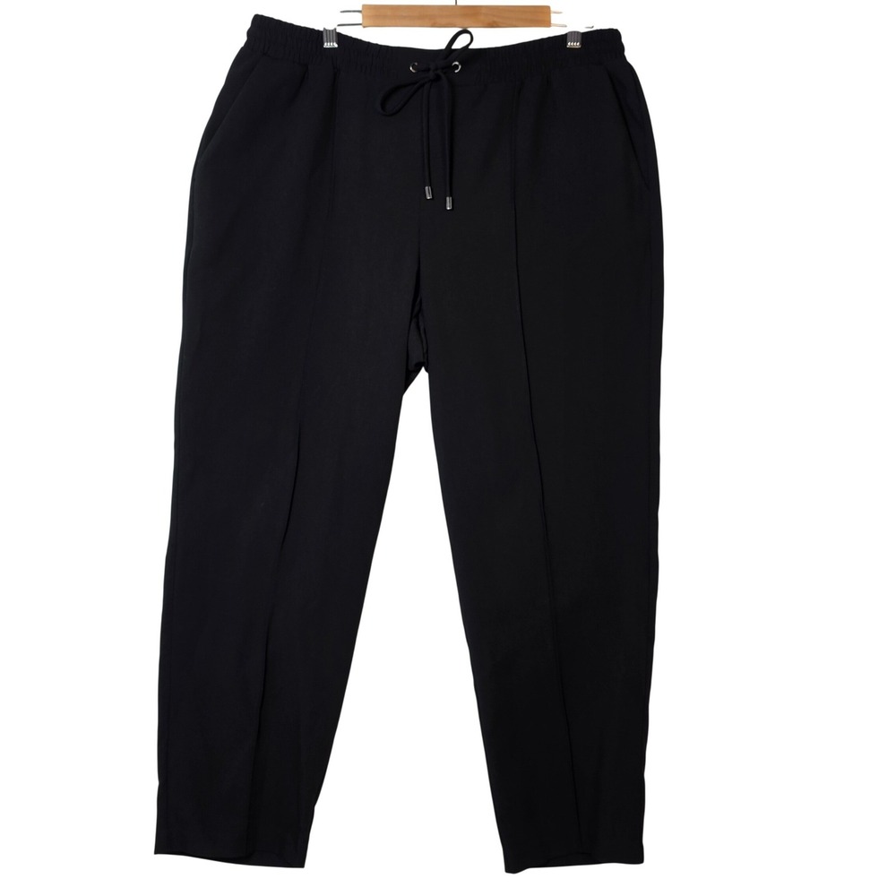 Nine West Womens Jogger XL Black Drawstring Comfort Waist Solid Tapered Pants